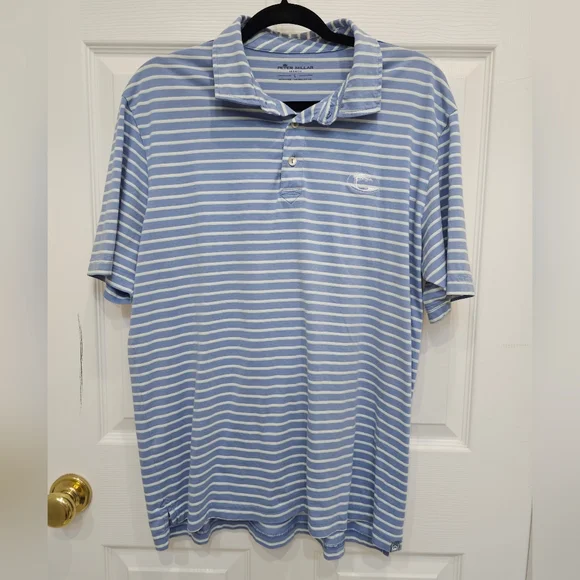 Peter Millar, Men's Size Large, Blue Striped Polo Shirt - Picture 2 of 7